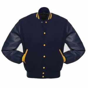 Navy Blue and Yellow Baseball Style Jacket