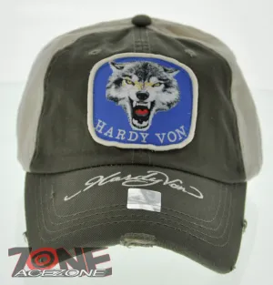 NEW 100% COTTON HARDY VON VINTAGE WOLF BALL CAP HAT OLIVE