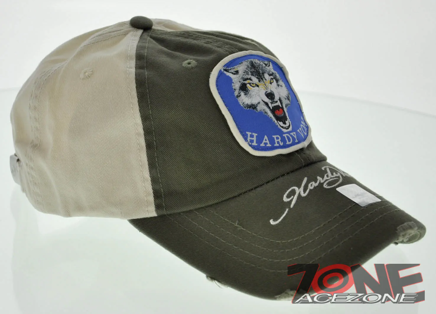 NEW 100% COTTON HARDY VON VINTAGE WOLF BALL CAP HAT OLIVE