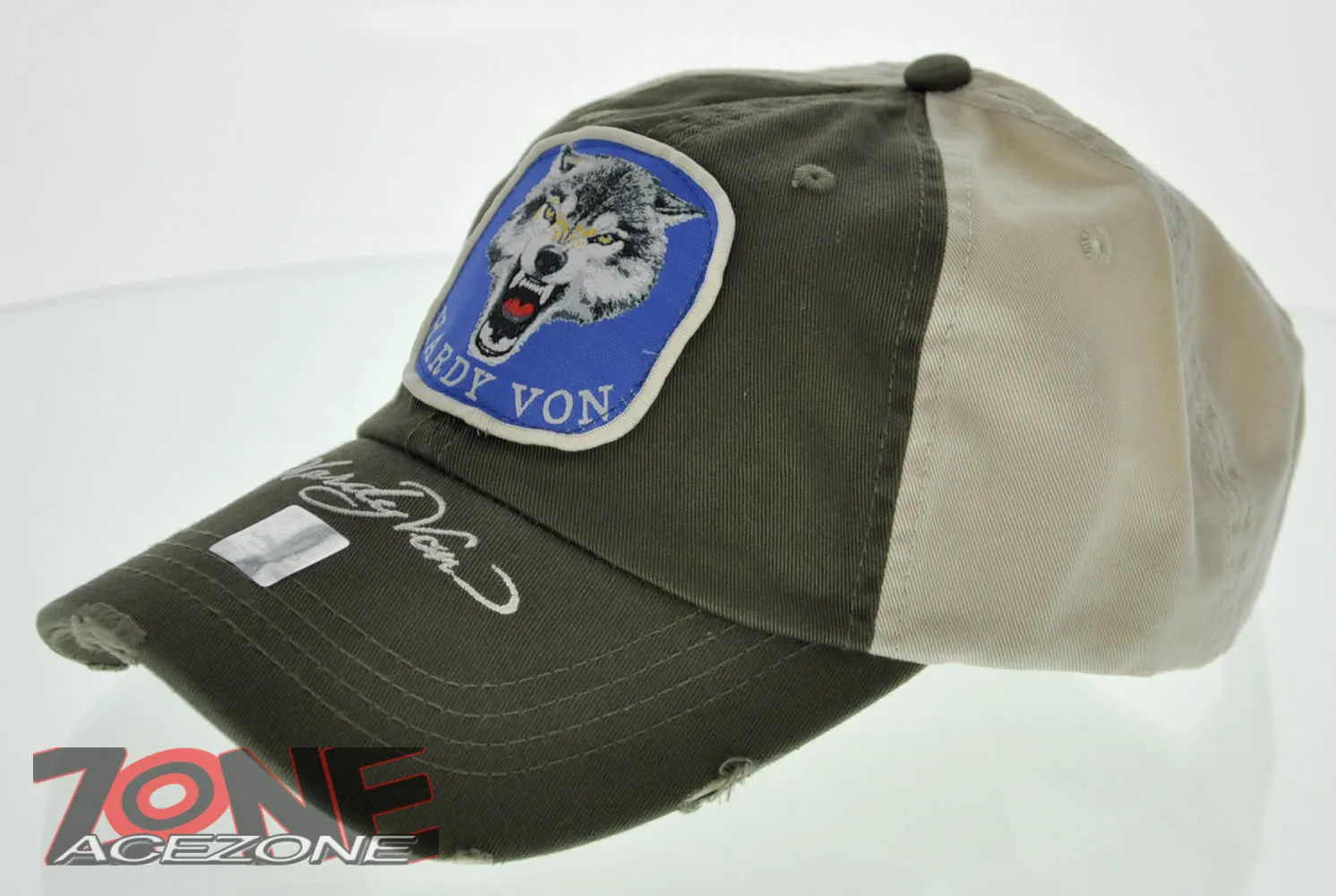 NEW 100% COTTON HARDY VON VINTAGE WOLF BALL CAP HAT OLIVE