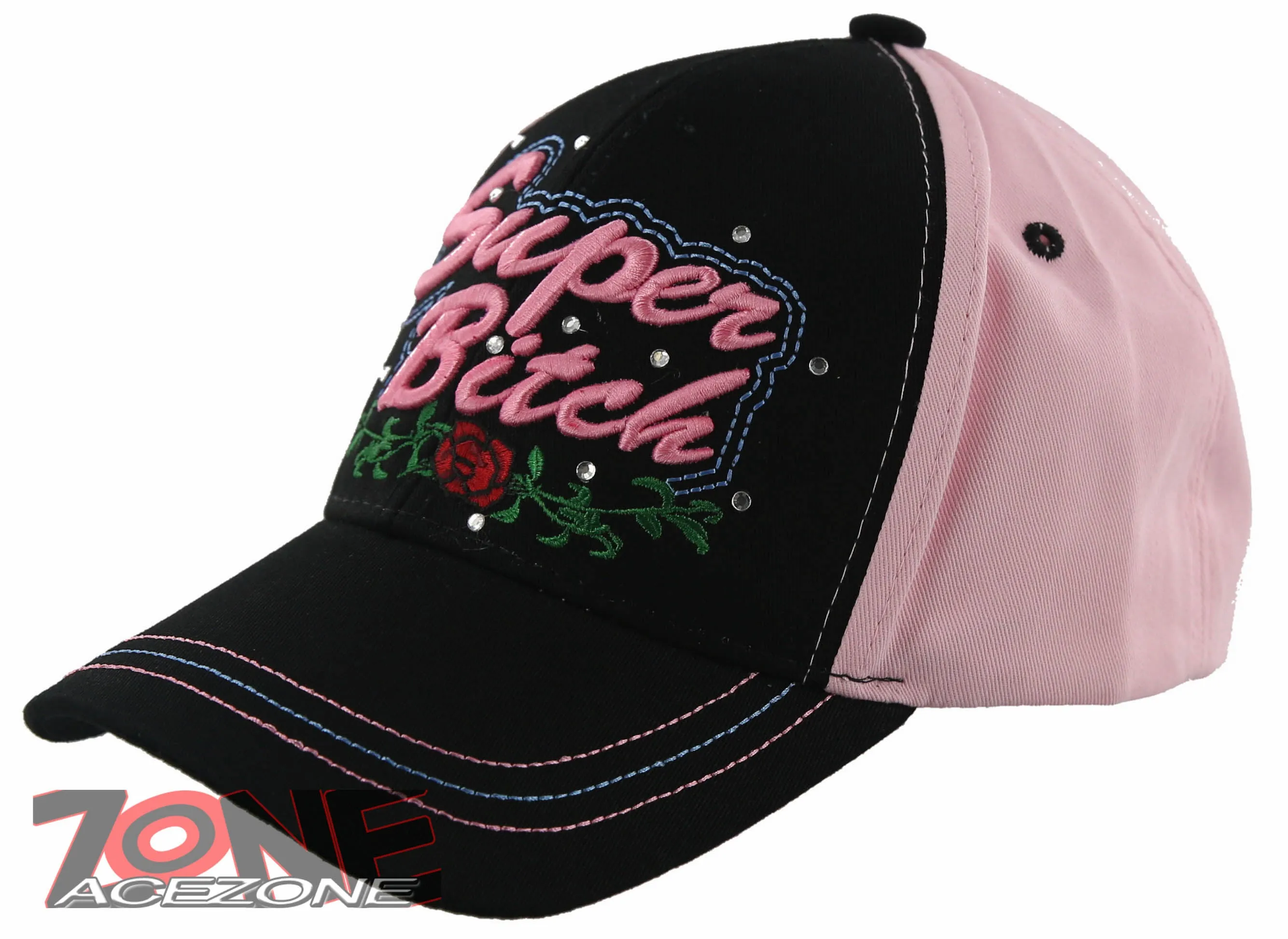 NEW! SUPER BITCH ROSE BALL CAP HAT PINK BLACK