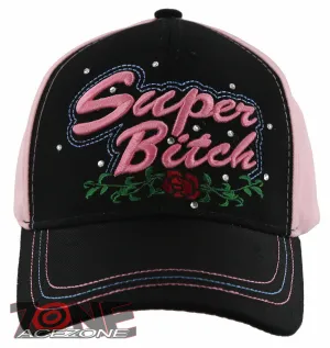 NEW! SUPER BITCH ROSE BALL CAP HAT PINK BLACK