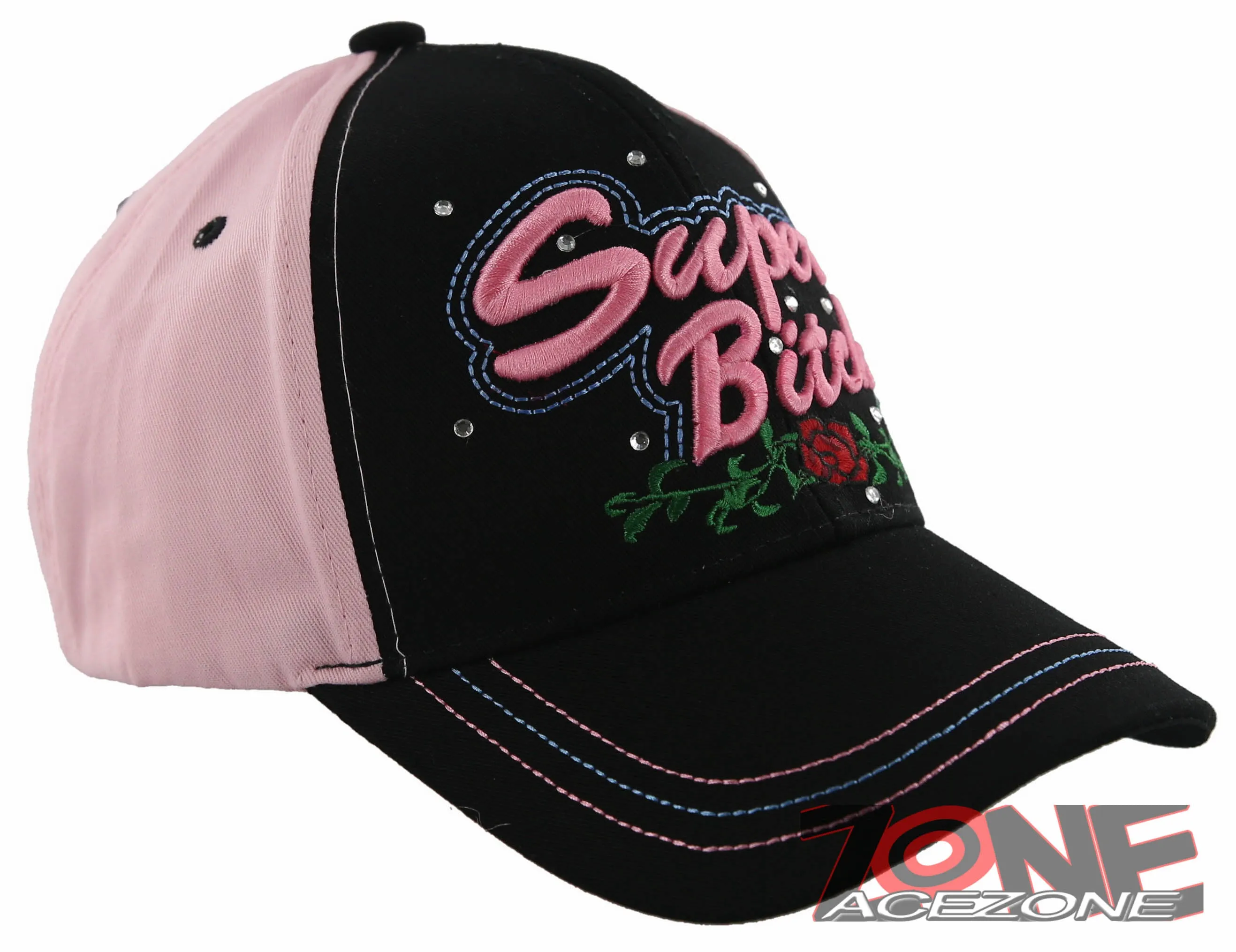 NEW! SUPER BITCH ROSE BALL CAP HAT PINK BLACK