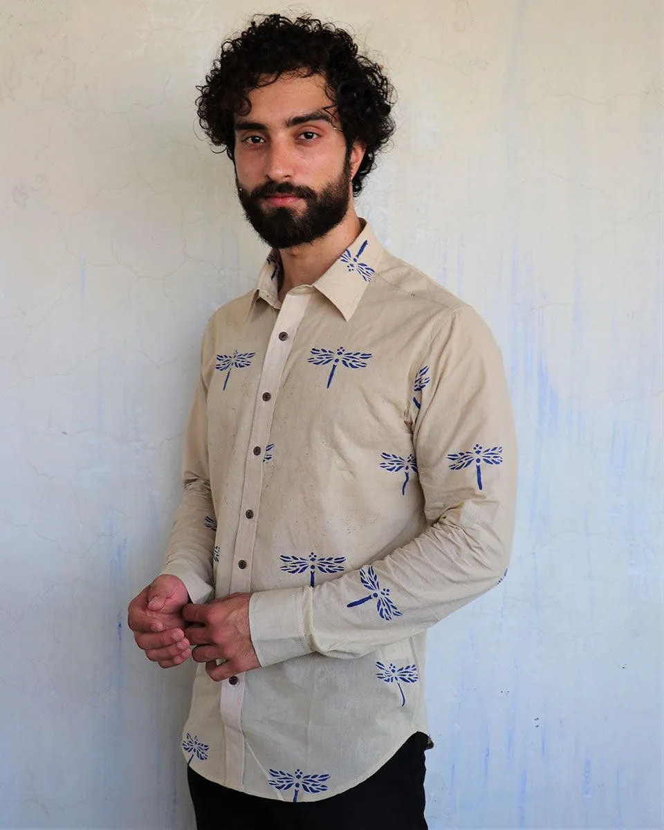 Off-White Dragonflly Blockprinted Men'S Shirt