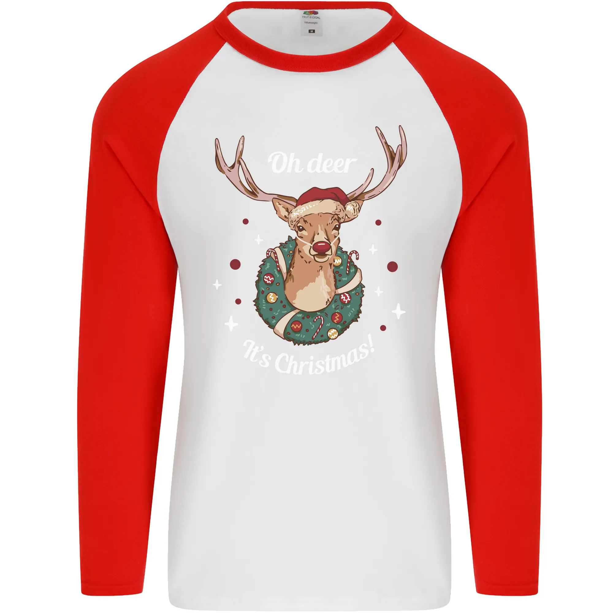 Oh Deer Its Christmas Funny Hunting Hunter Xmas Mens L/S Baseball T-Shirt