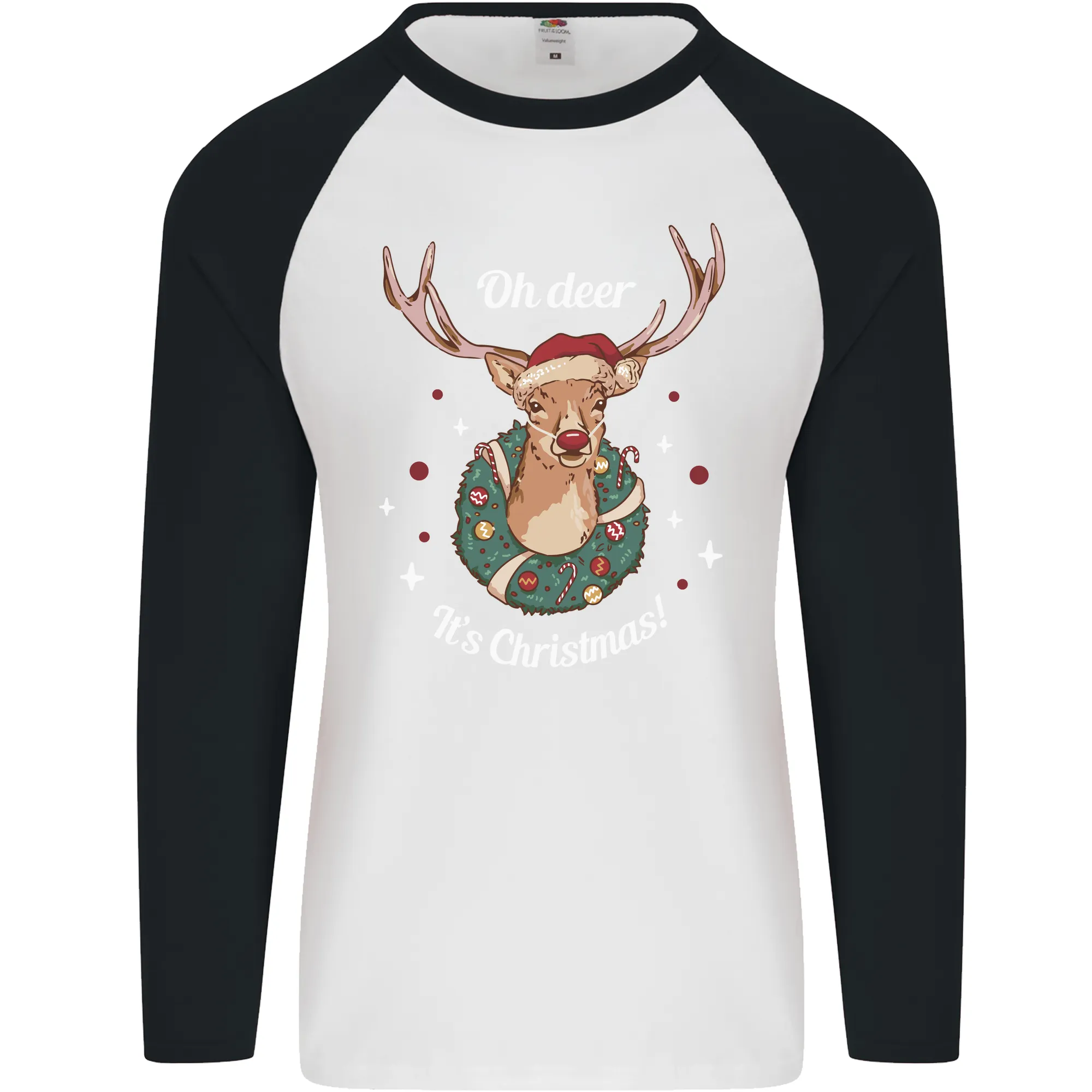 Oh Deer Its Christmas Funny Hunting Hunter Xmas Mens L/S Baseball T-Shirt