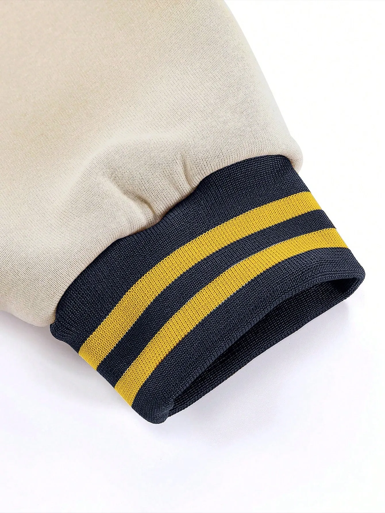 Oversized Men's Cartoon & Letter Graphic Striped Trim Color Block Varsity Jacket