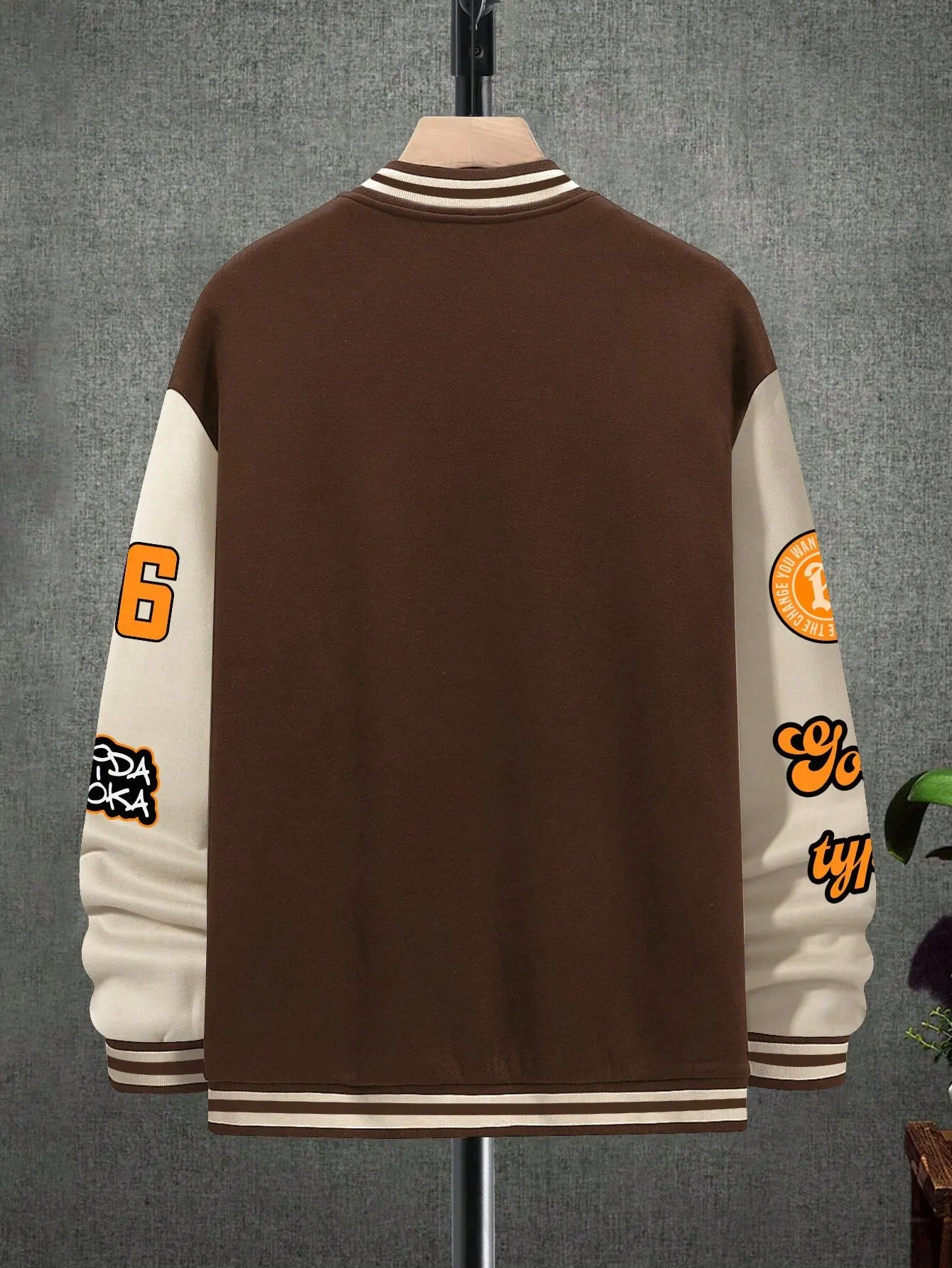 Oversized Men's Color Block Letter Print Button Up Varsity Jacket, Going Out Street Wear Baseball Long Sleeve Jacket, For Friends, Husband, Boyfriend Gifts
