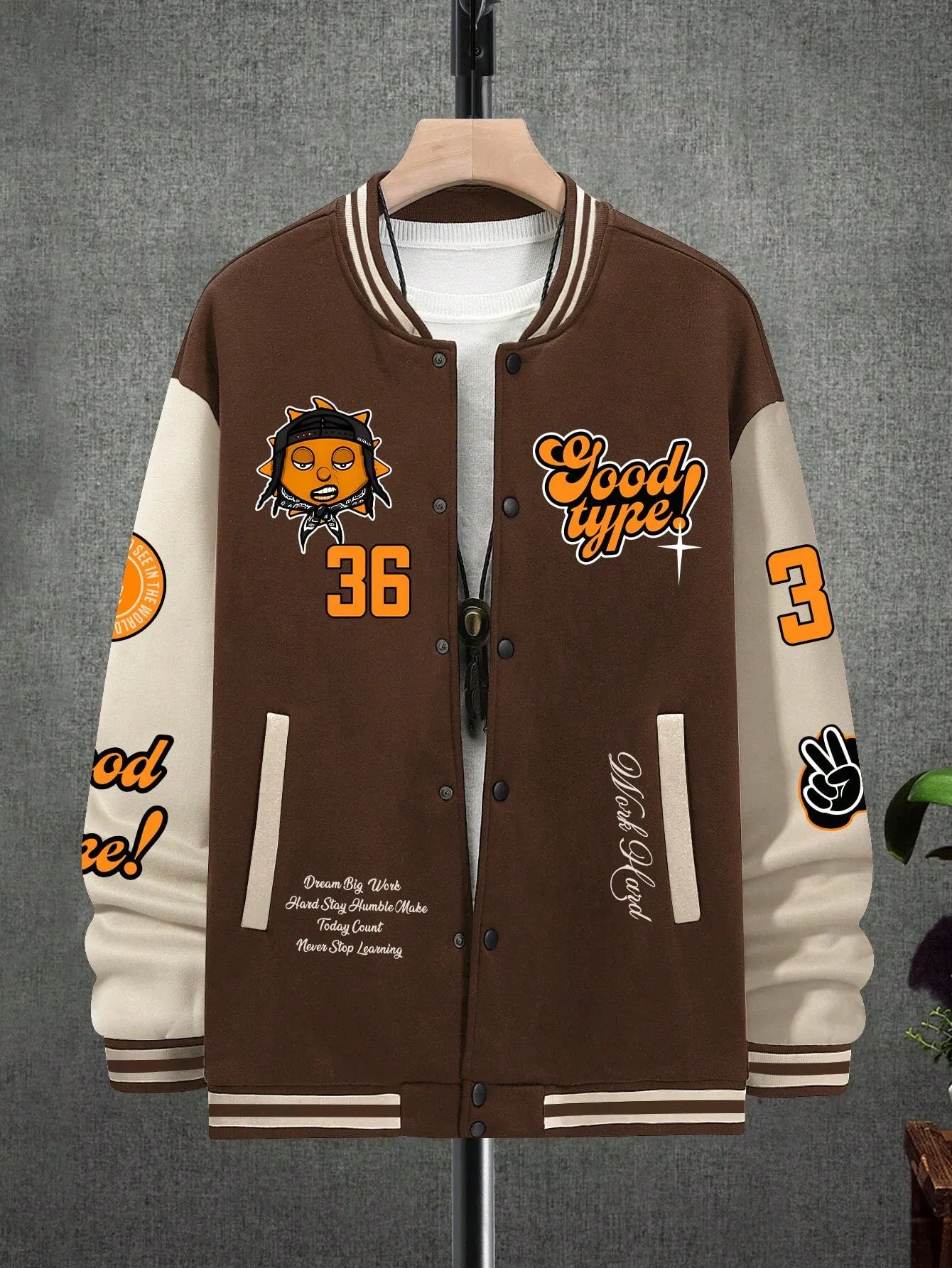 Oversized Men's Color Block Letter Print Button Up Varsity Jacket, Going Out Street Wear Baseball Long Sleeve Jacket, For Friends, Husband, Boyfriend Gifts