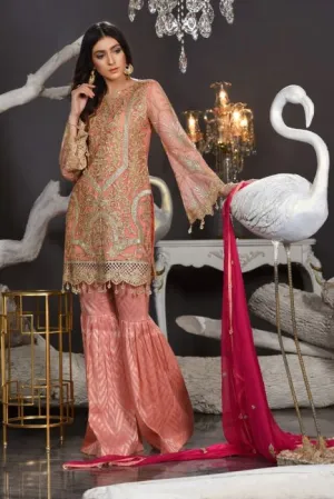Pakistani Chiffon Dress In Peach Colour # P2603