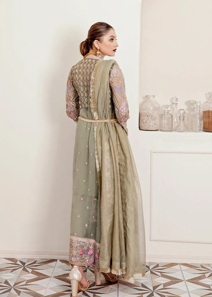 Pakistani Chiffon Party Gown Dress in Green Color #Y6011
