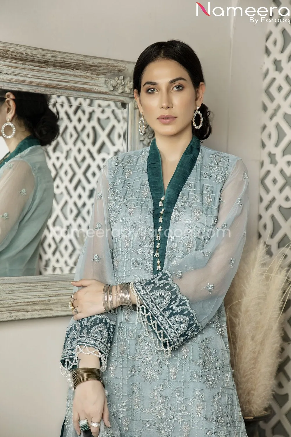 Pakistani Chiffon Shirt Dress with Churidar Pajama #BP175