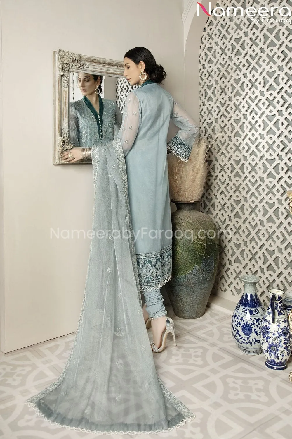 Pakistani Chiffon Shirt Dress with Churidar Pajama #BP175
