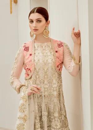 Pakistani designer chiffon outfit in white color # P2287