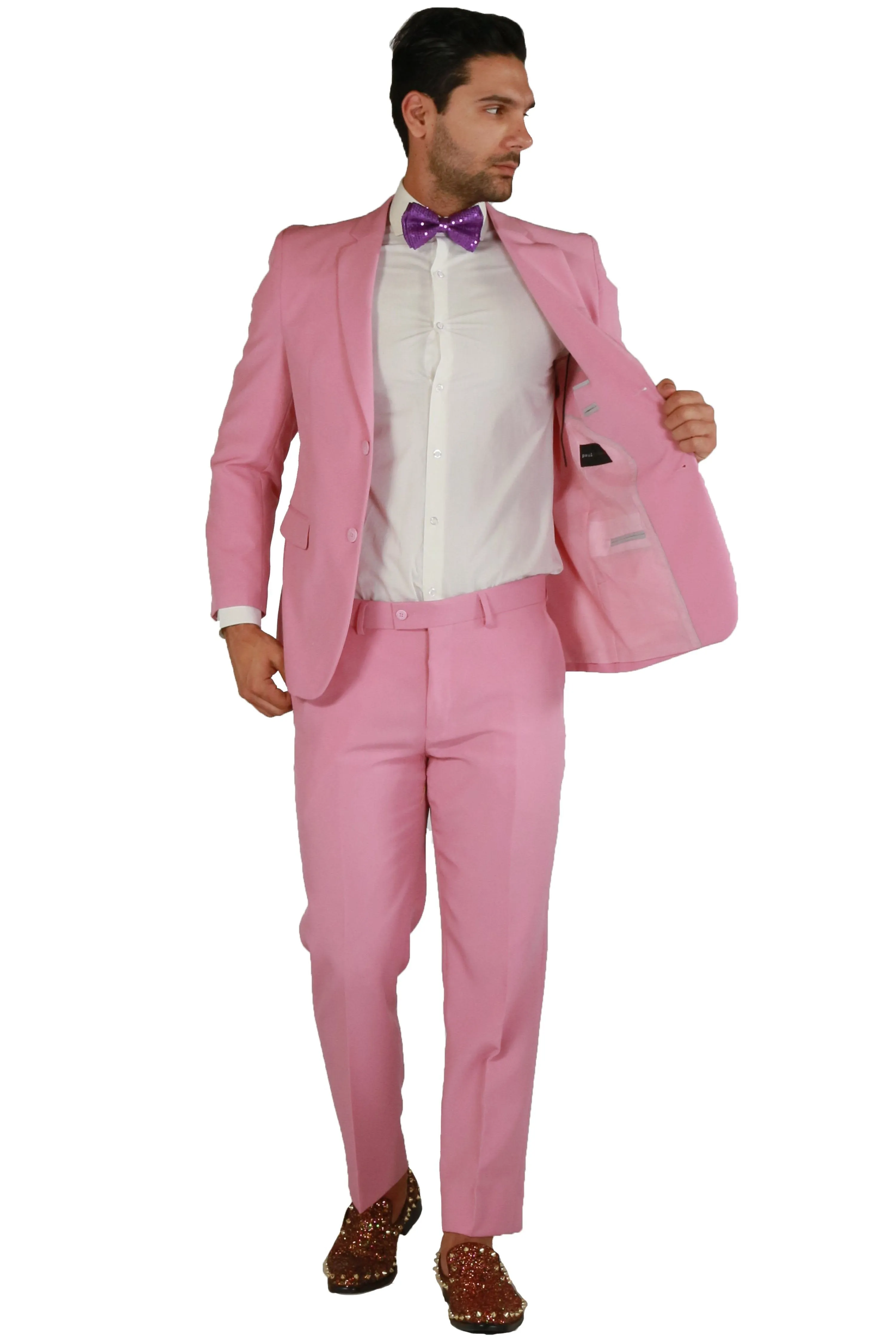Paul Lorenzo 1969 Pink Solid Slim Fit Suit (2-Piece Set)
