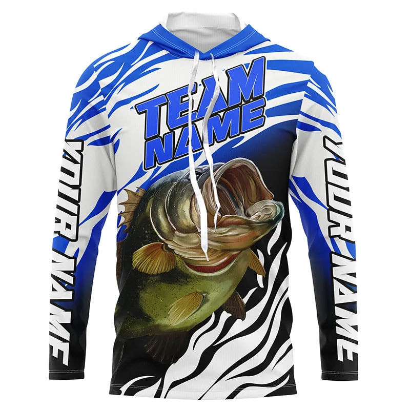 Personalized Bass Fishing Jerseys For Fishing Team, Largemouth Bass Tournament Fishing Shirts | Blue IPHW4517