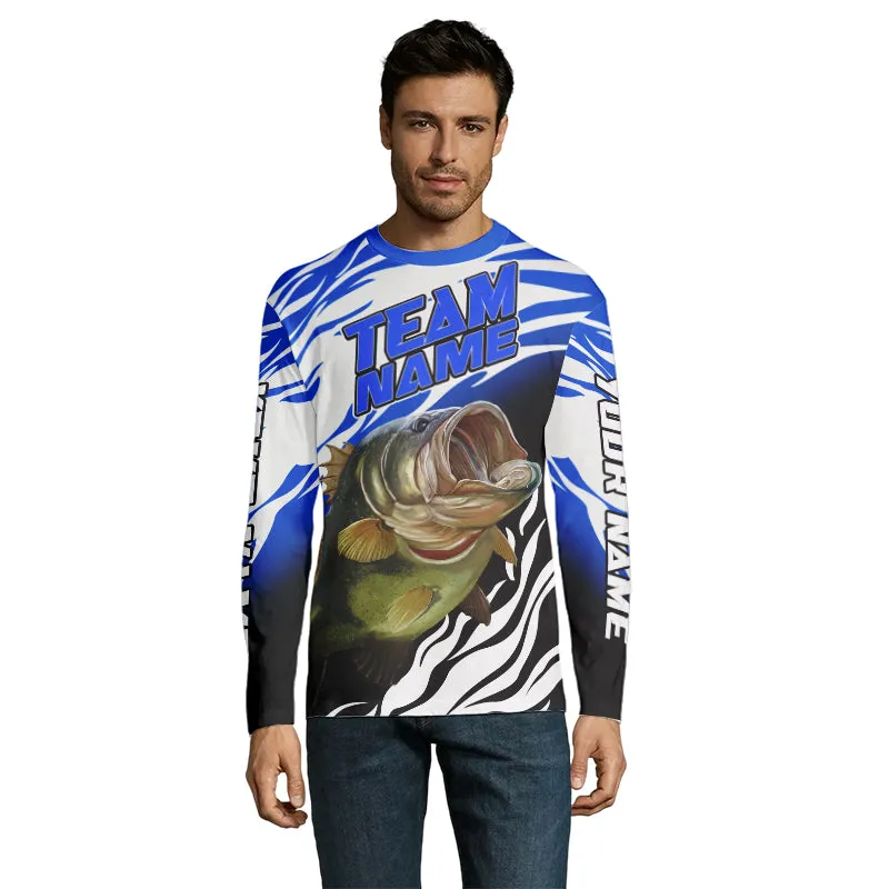 Personalized Bass Fishing Jerseys For Fishing Team, Largemouth Bass Tournament Fishing Shirts | Blue IPHW4517