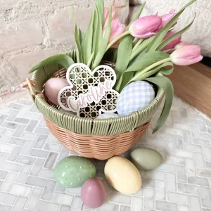 Personalized Flower Wood   Rattan Basket Tag
