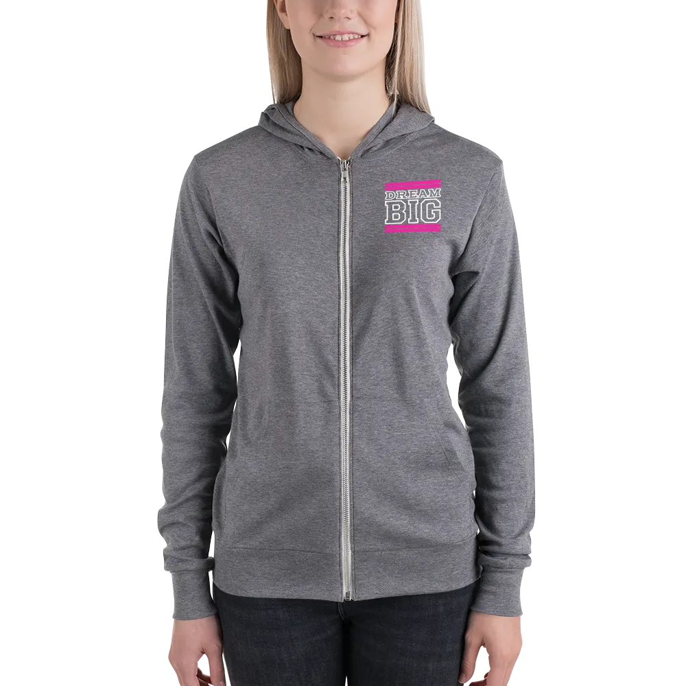 Pink and White Dream Big Lifestyle Unisex zip hoodie