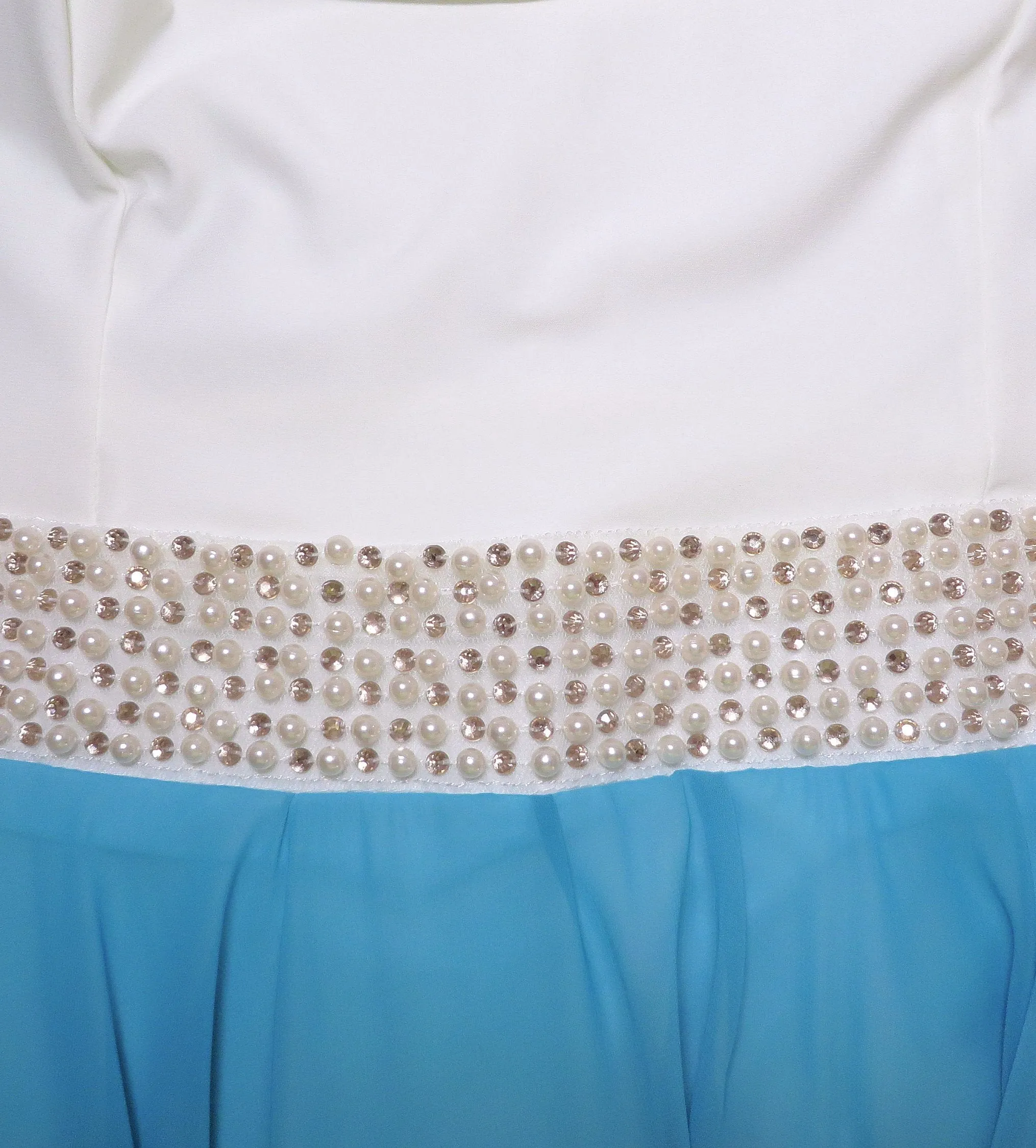 Plus Size Dress Sleeveless with Pearl Waistline and Chiffon Skirt