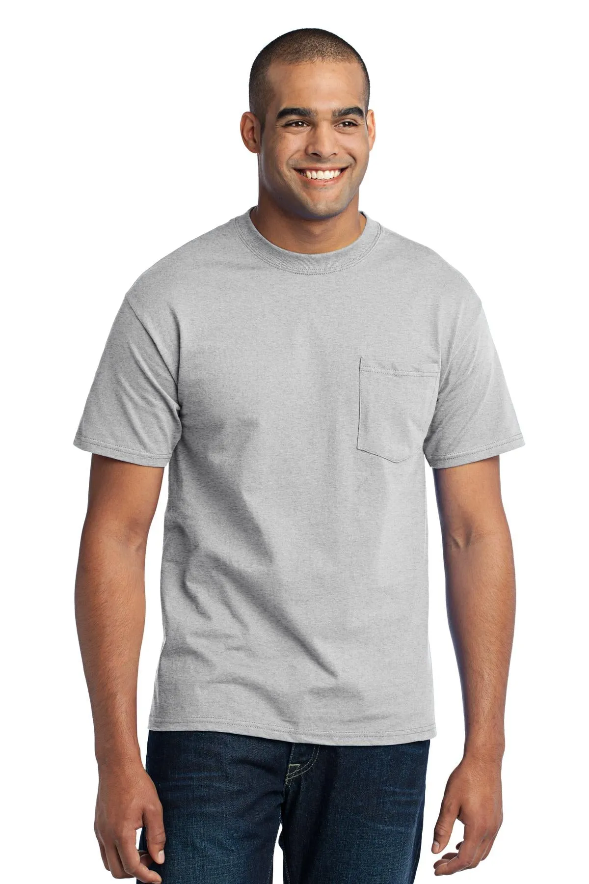Port & Company Core Blend Pocket Tee. PC55P Ash