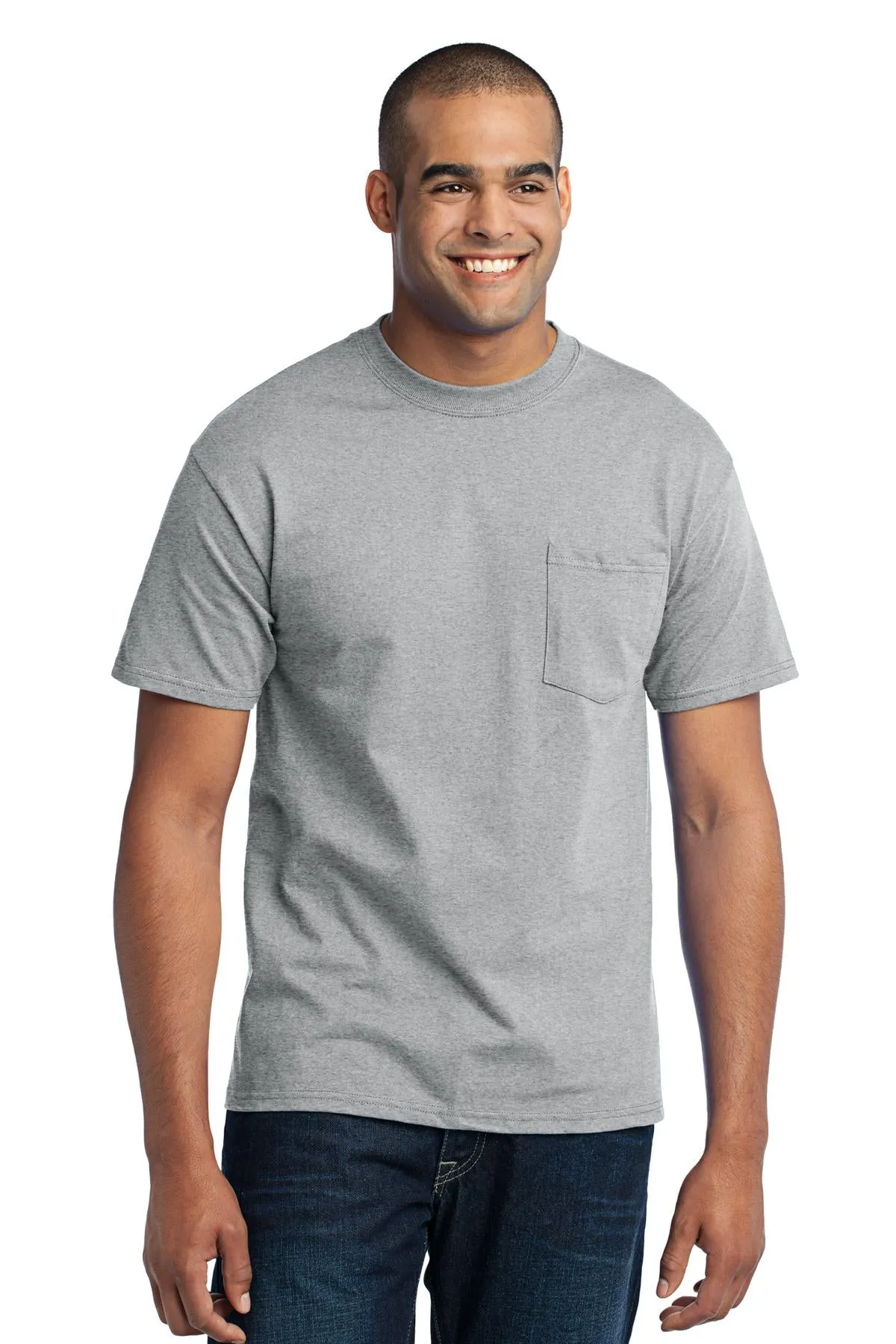 Port & Company Core Blend Pocket Tee. PC55P Athletic Heather
