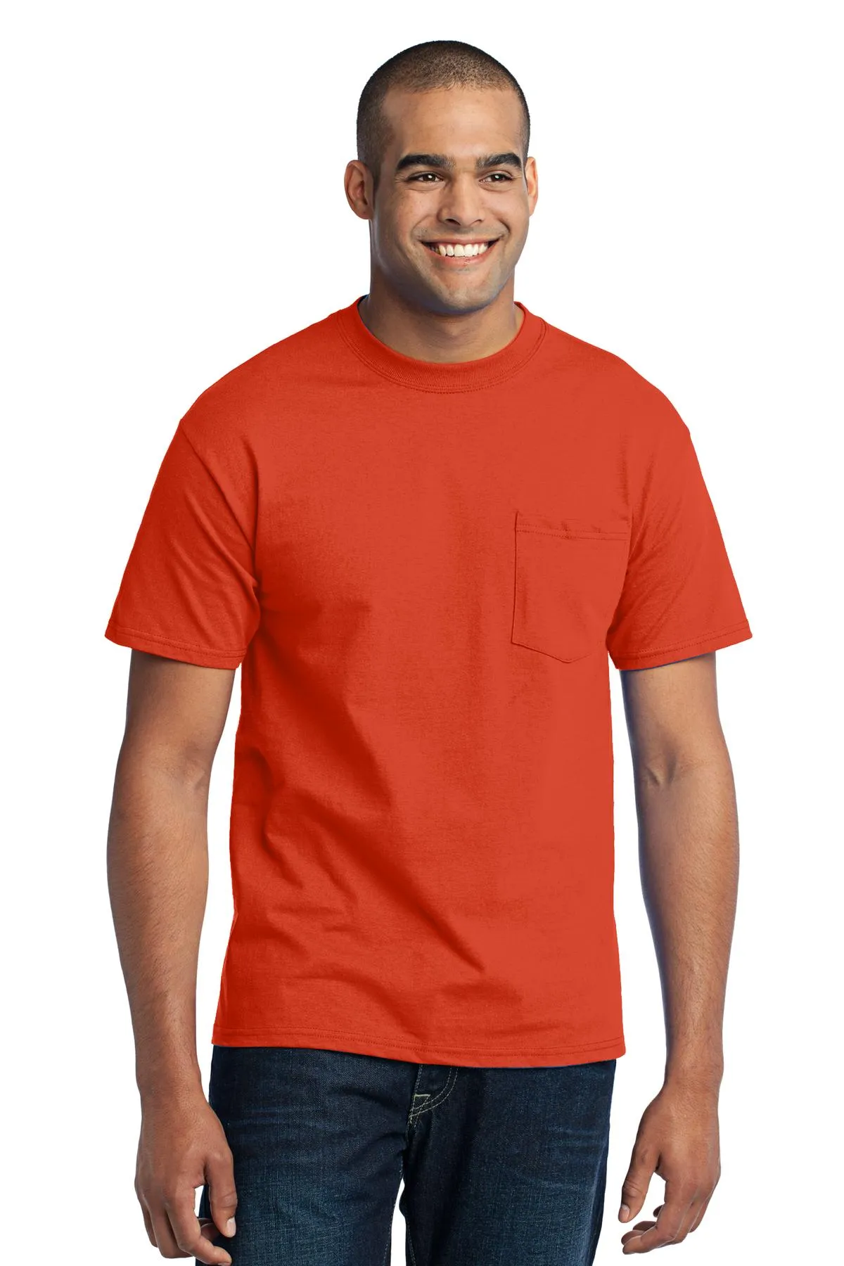 Port & Company Core Blend Pocket Tee. PC55P Orange