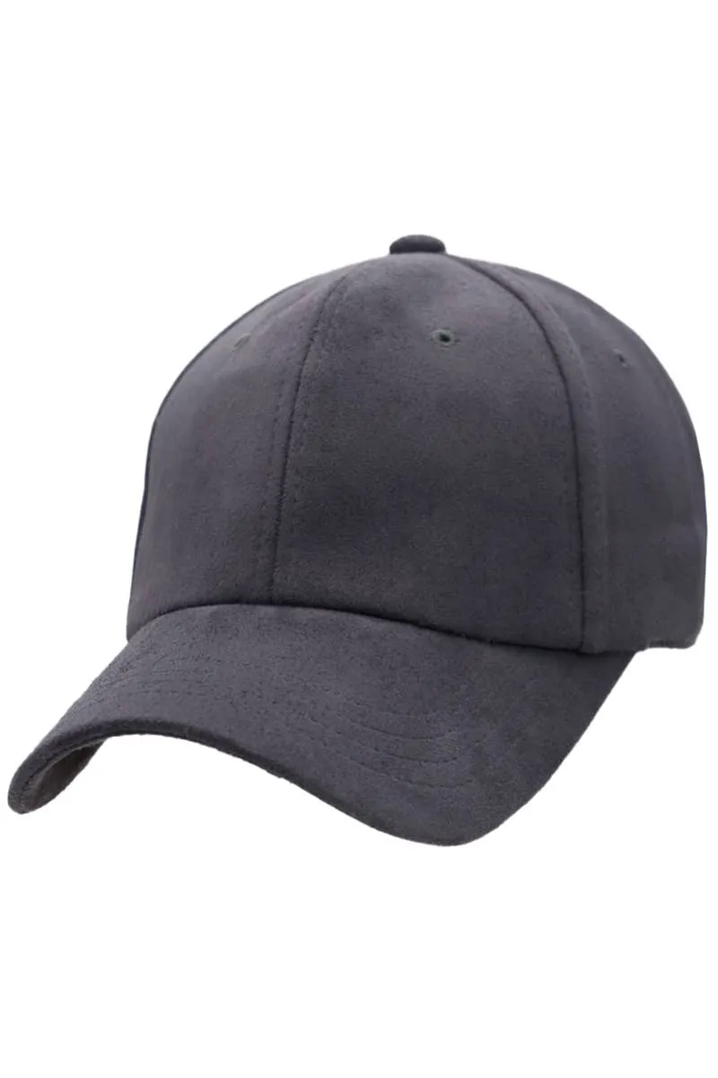 Premium Faux Suede Low Profile Strap Baseball Cap: Black