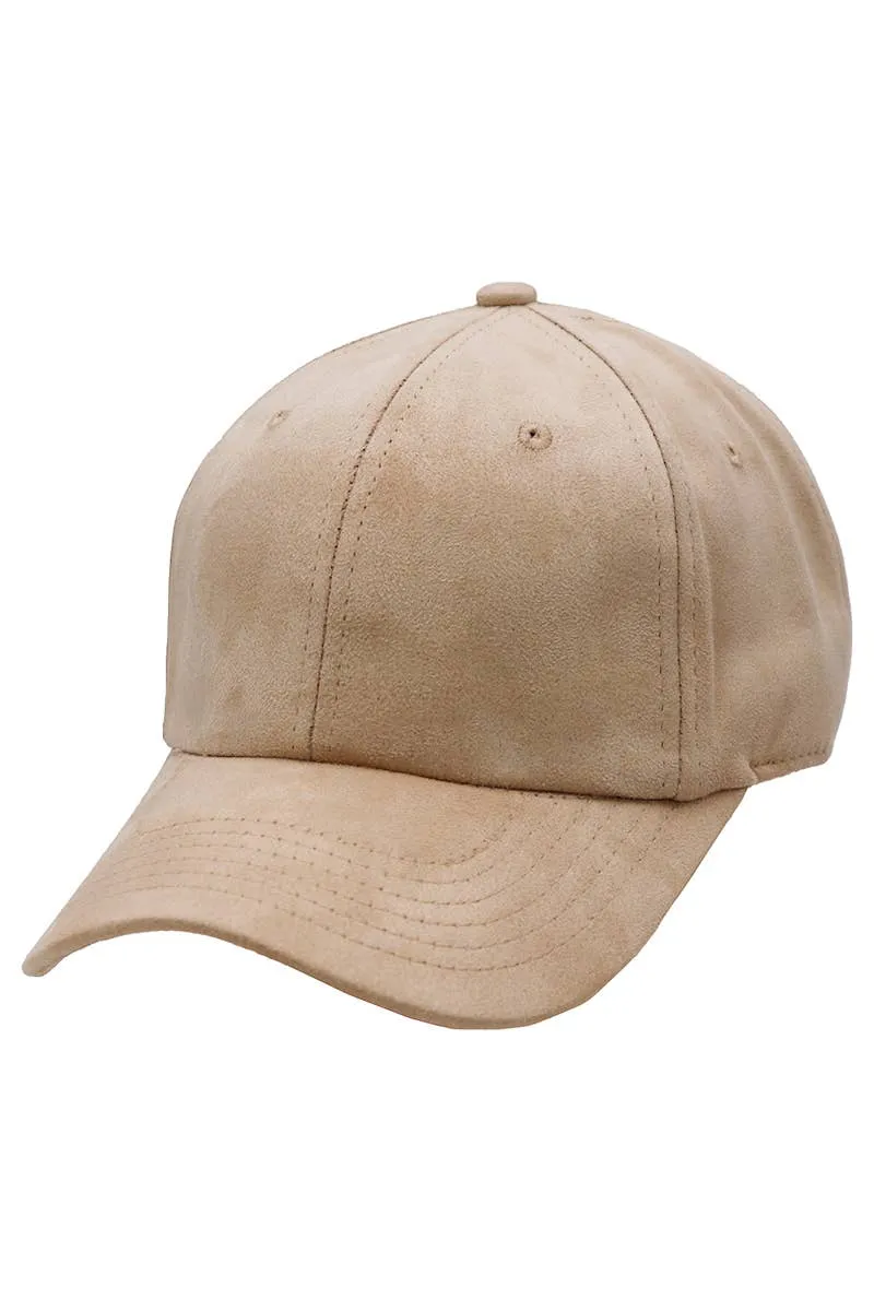 Premium Faux Suede Low Profile Strap Baseball Cap: Black