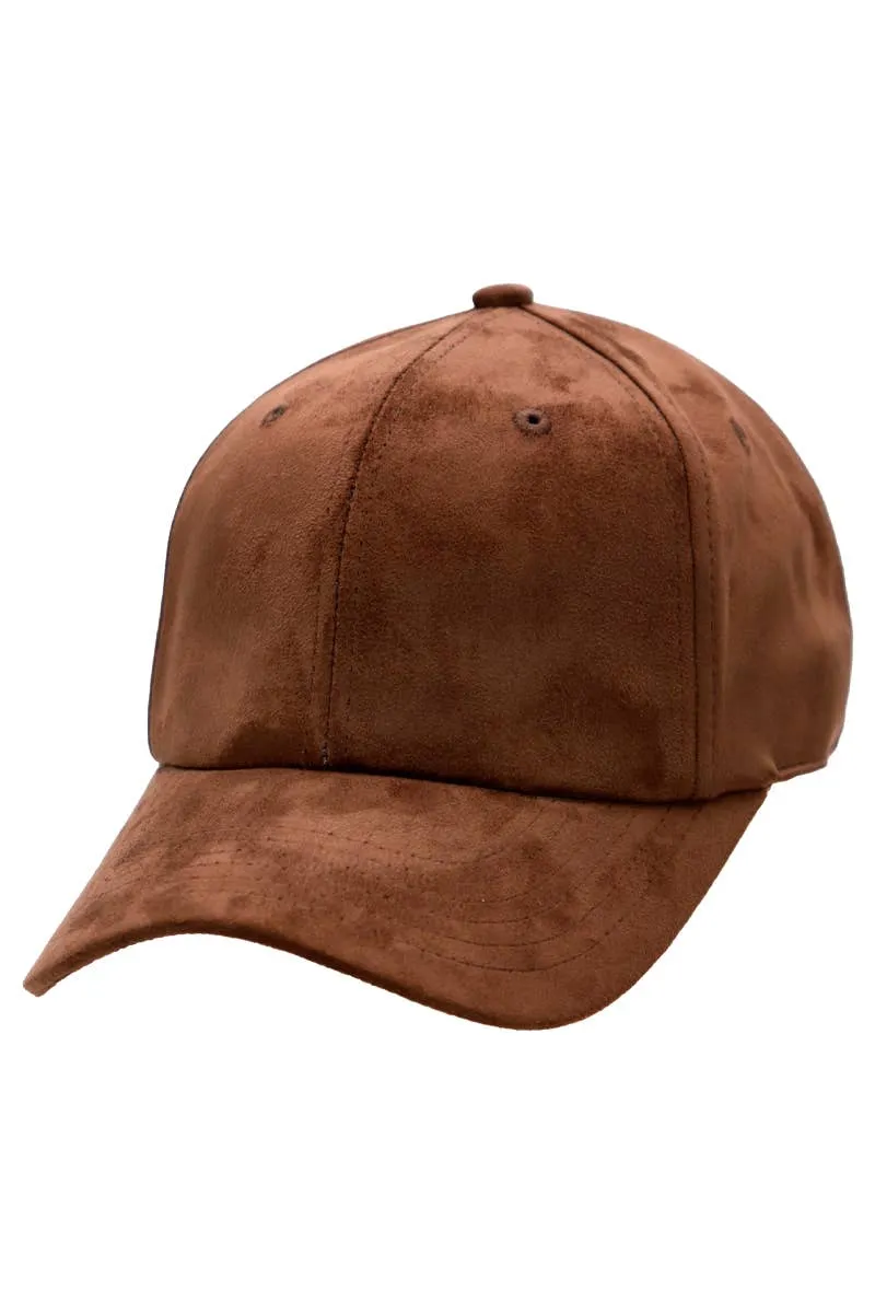 Premium Faux Suede Low Profile Strap Baseball Cap: Black