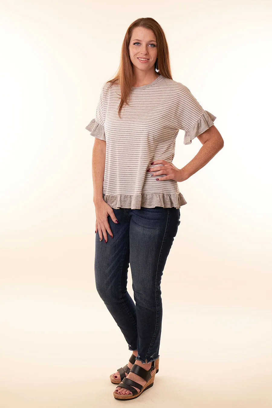 Pretty In Stripes Heather Grey Top