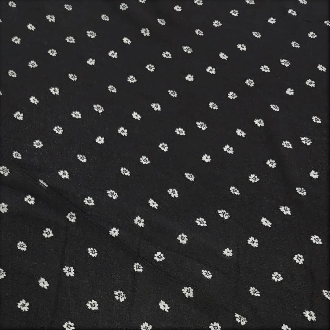 Printed Chiffon Black With White Flower Fabric 150cm