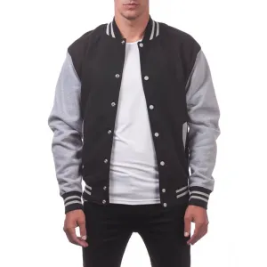 Pro Club Men's Varsity Fleece Baseball Jacket- Black/ Heather Gray