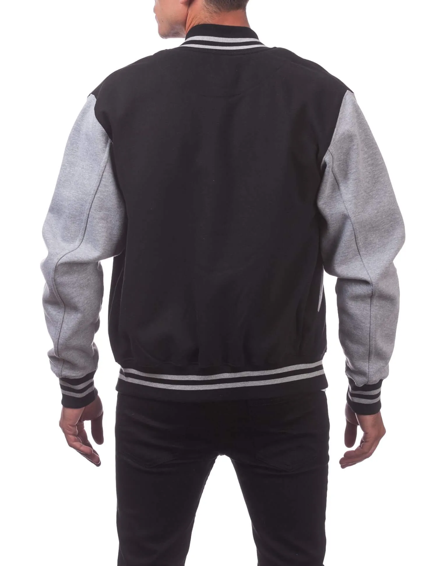 Pro Club Men's Varsity Fleece Baseball Jacket- Black/ Heather Gray