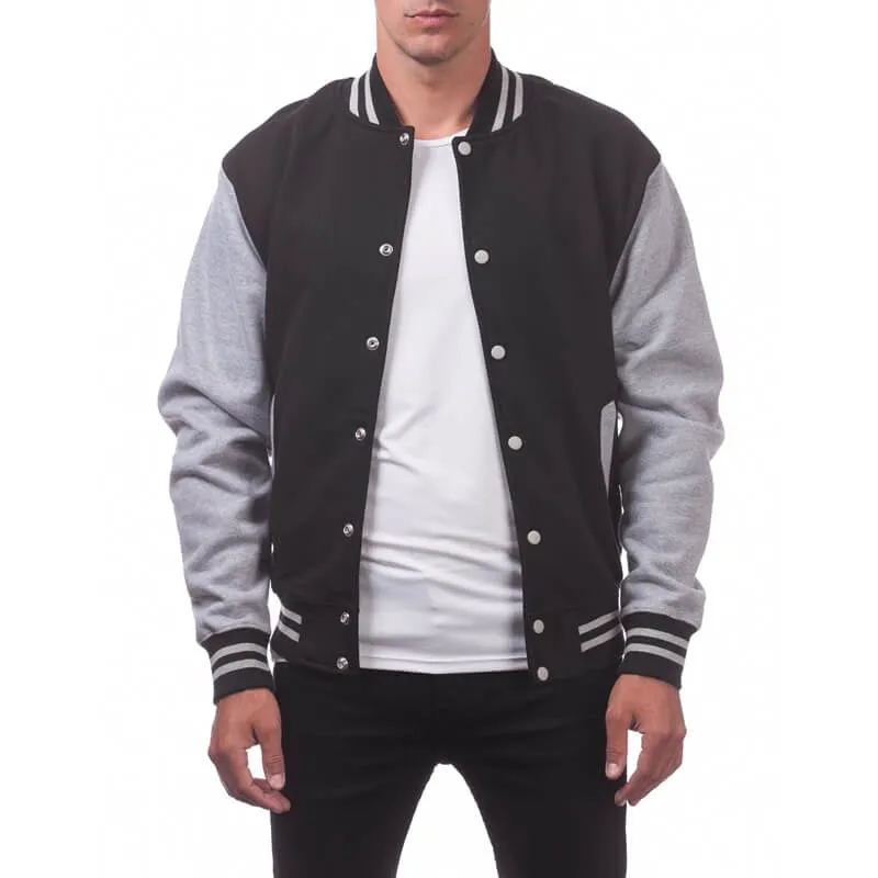 Pro Club Men's Varsity Fleece Baseball Jacket- Black/ Heather Gray