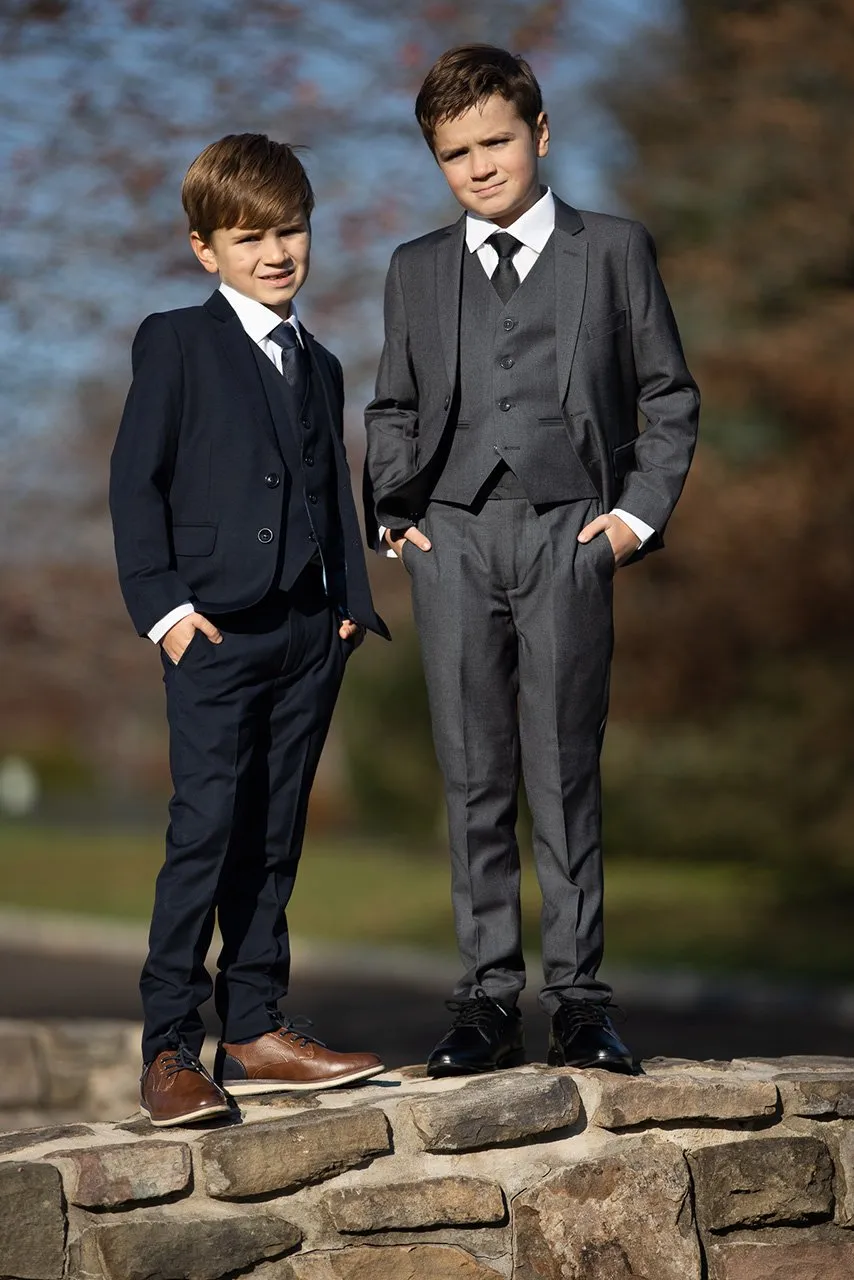 "Premium" Kids Midnight Navy 5-Piece Wool Blend Suit