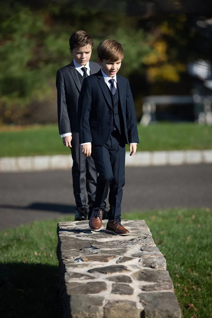 "Premium" Kids Midnight Navy 5-Piece Wool Blend Suit