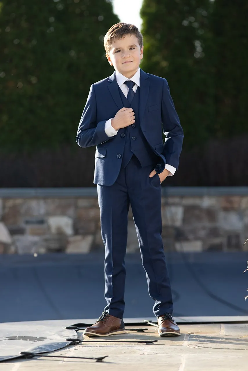 "Premium" Kids Sapphire Blue 5-Piece Wool Blend Suit