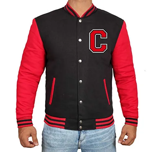 Red And Black Varsity Bomber Jacket Men [40020024-BW] | C Red sleeve, L