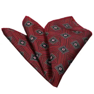 Red with Black Diamonds Mens Pocket Square - Premium Silk Handkerchiefs for Suits