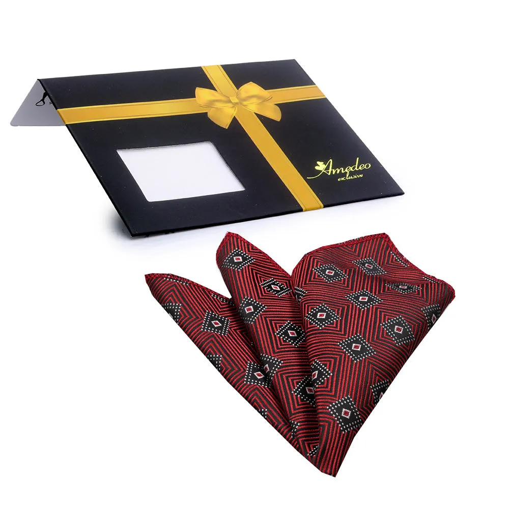 Red with Black Diamonds Mens Pocket Square - Premium Silk Handkerchiefs for Suits