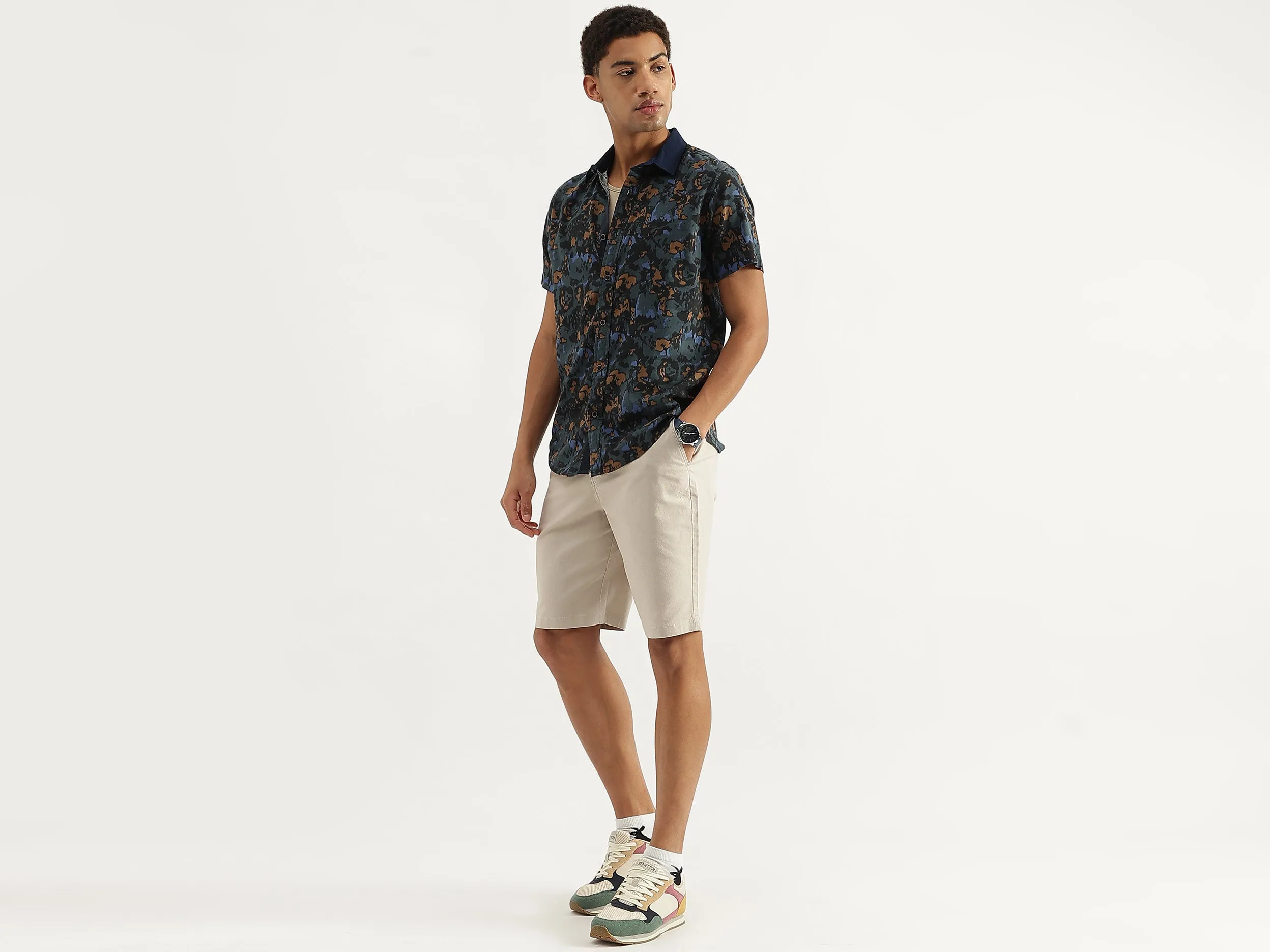 Regular Fit Spread Collar Abstract Camouflage Shirt
