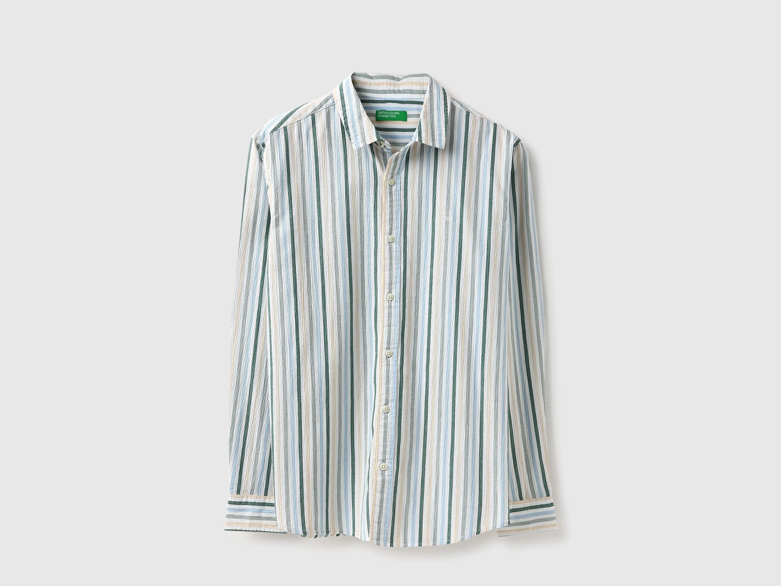 Regular Fit Spread Collar Crinkle Striped Shirt