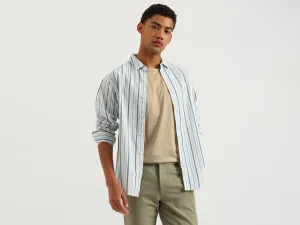 Regular Fit Spread Collar Crinkle Striped Shirt