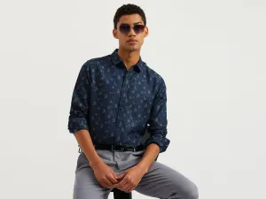 Regular Fit Spread Collar Jacquard Shirt