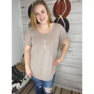 Rileigh Short Sleeve Button Top - Ash Mocha