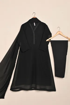 RTW-119-Black -  3Pc Stitched Chiffon Shirt