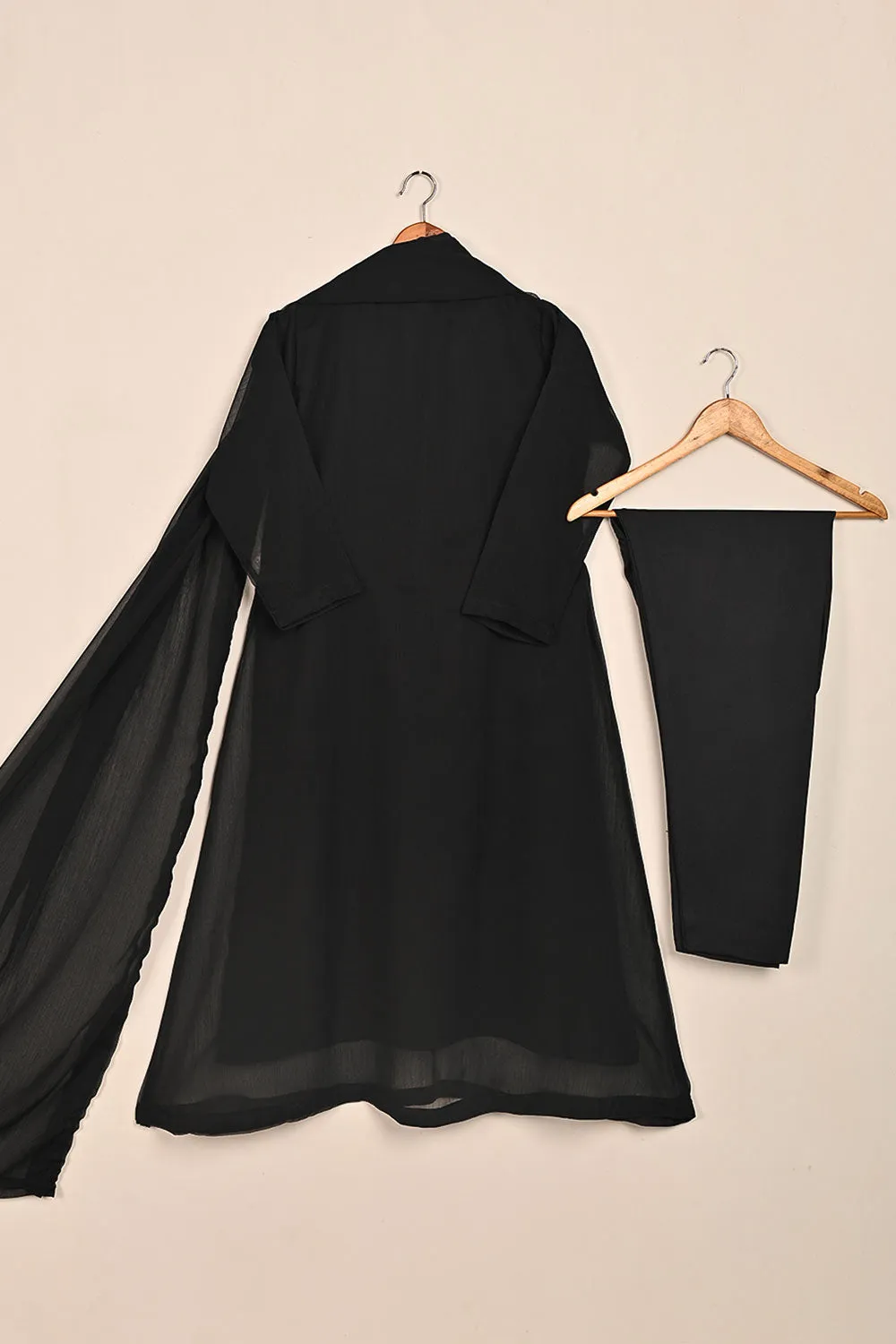 RTW-119-Black -  3Pc Stitched Chiffon Shirt