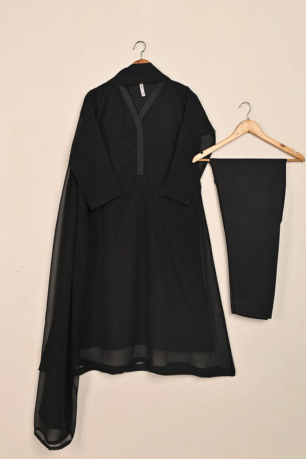 RTW-119-Black -  3Pc Stitched Chiffon Shirt
