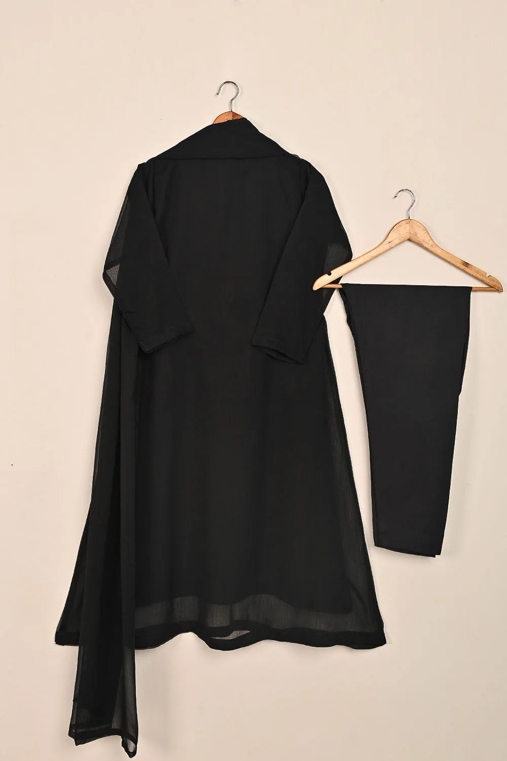 RTW-119-Black -  3Pc Stitched Chiffon Shirt